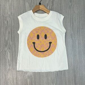 White and Yellow Short Sleeve Tee with Smiley Face